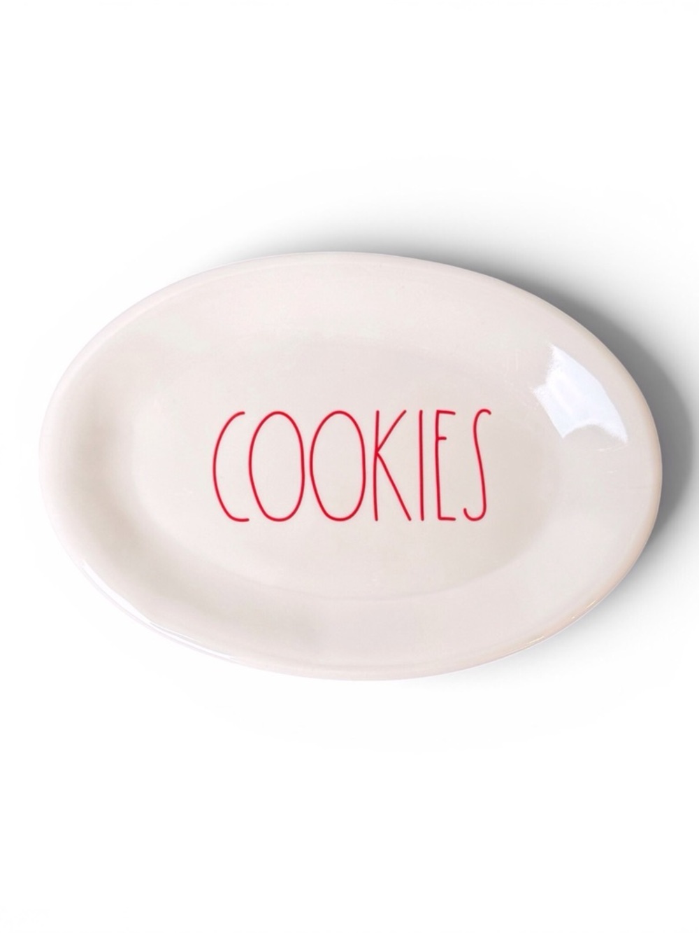 Rae Dunn  by Magenta 8” Oval 'COOKIES' Plate Melamine White/Red EUC